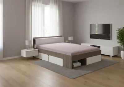 Lit avec Tiroirs 160x200 MOST Noyer/Blanc